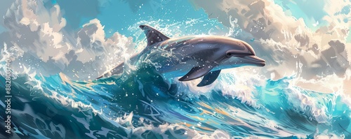A playful dolphin leaping out of the ocean waves.