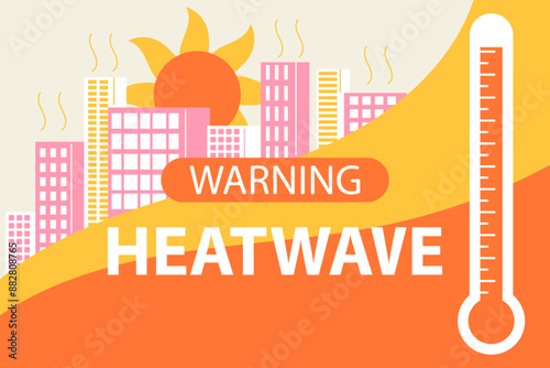 Heat wave warning for hot temperatures banner template. Thermometer burning with exclamation mark.