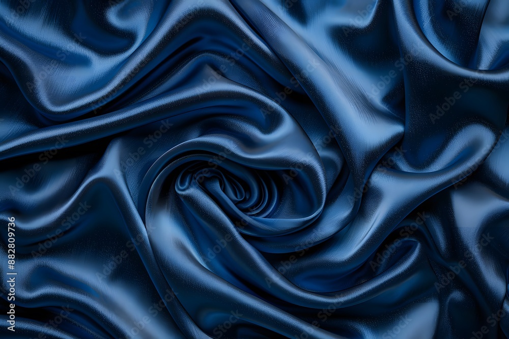 Luxurious Blue Silk Fabric with Elegant Folds and Swirls Luxurious Blue Silk Fabric with Elegant Folds and Swirls