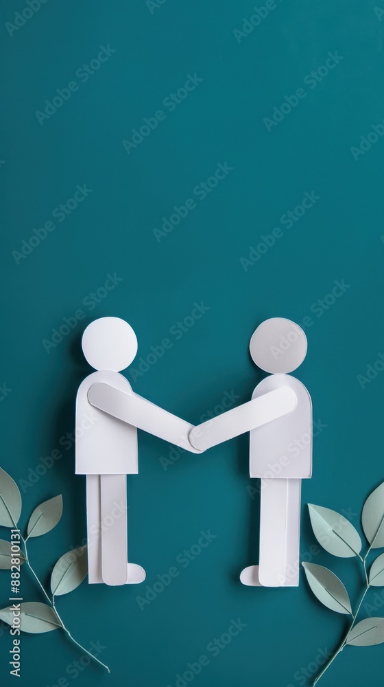 Stylized paper cutout figures linked arms symbolizing partnership and connectedness, with copy space, covering all objects, and deep depth of field. Stylized paper cutout figures linked arms symbolizing partnership and connectedness, with copy space, covering all objects, and deep depth of field.