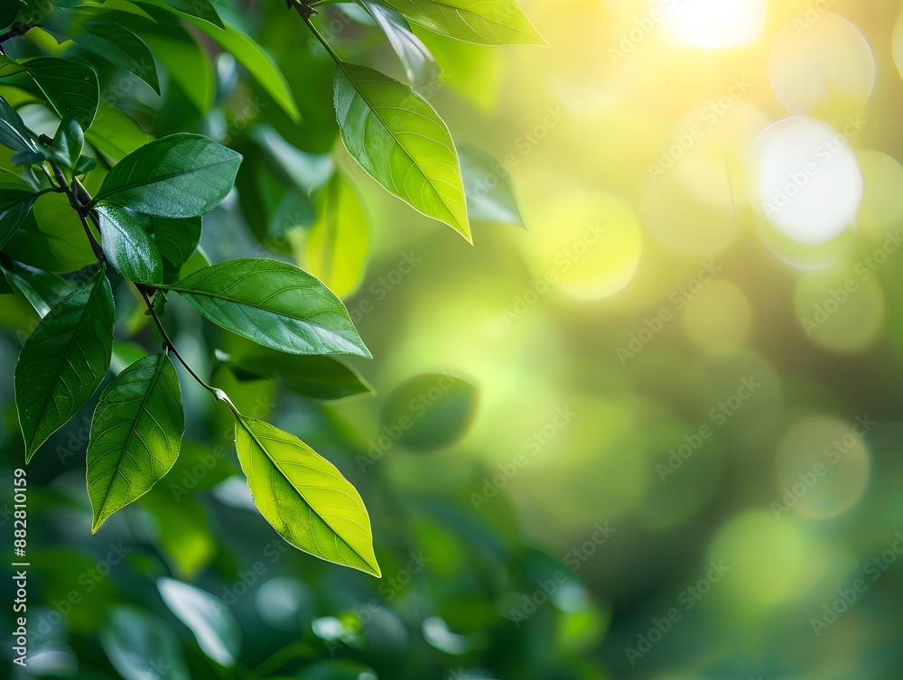 Sunlit Green Leaves with Bokeh Background Sunlit Green Leaves with Bokeh Background