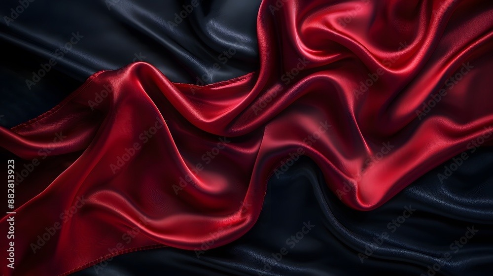 Luxurious Red and Black Silk Fabric with Elegant Folds Luxurious Red and Black Silk Fabric with Elegant Folds