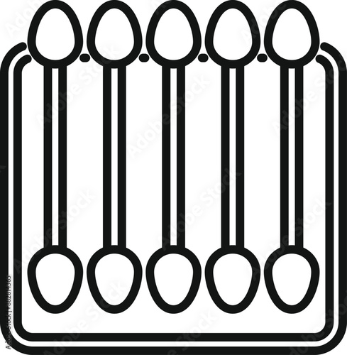 Simple line icon of five cotton swabs standing on a plastic tray, ready for ear cleaning and hygiene