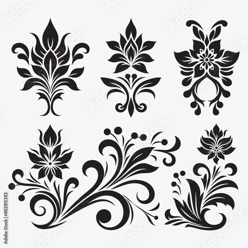 Hand Drawn Floral Ornaments and Decoration Elements Collection