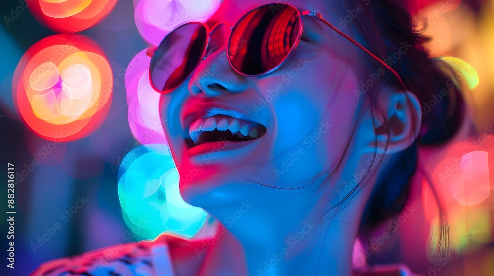 Asian female in a night club wearing sunglasses, young Korean woman in a nightclub