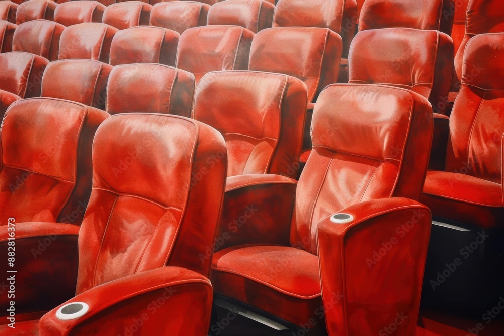 Empty red theater seats arranged in rows in a modern cinema, ready for an audience to enjoy a movie or performance. Empty red theater seats arranged in rows in a modern cinema, ready for an audience to enjoy a movie or performance.