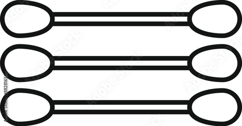Simple illustration of three cotton swabs lying horizontally on white background