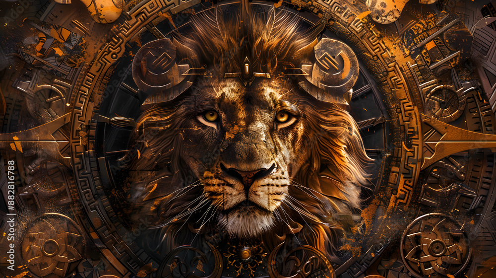 colorful Potrait of lion face painting style. abstract artwork of lion.
