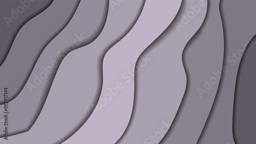 Grey layered texture. Grey waves background. Cutout stripes in shades of grey. Chatelle color bg. photo