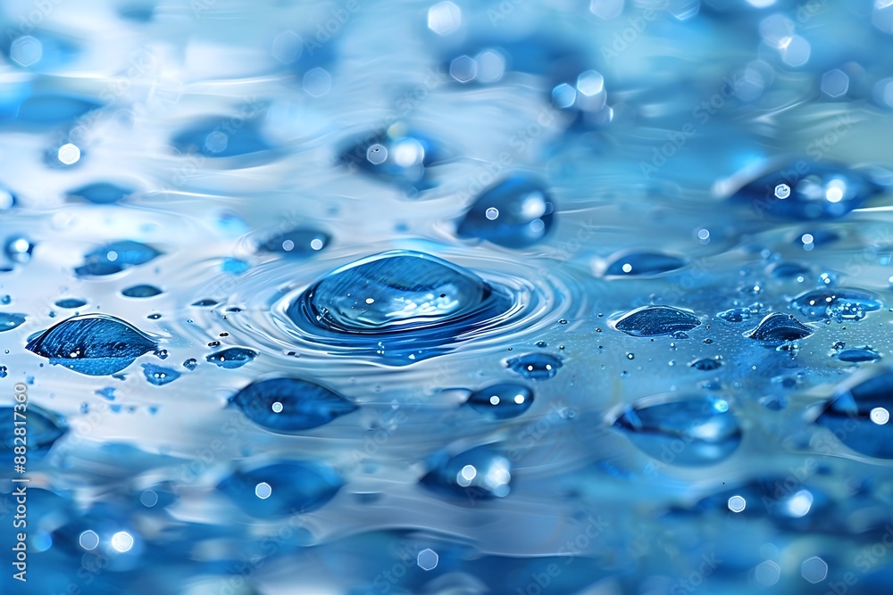 Close-Up of Blue Water Droplets Creating Ripples