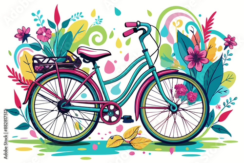 ladies bicycle with flowers on white background Graffiti style