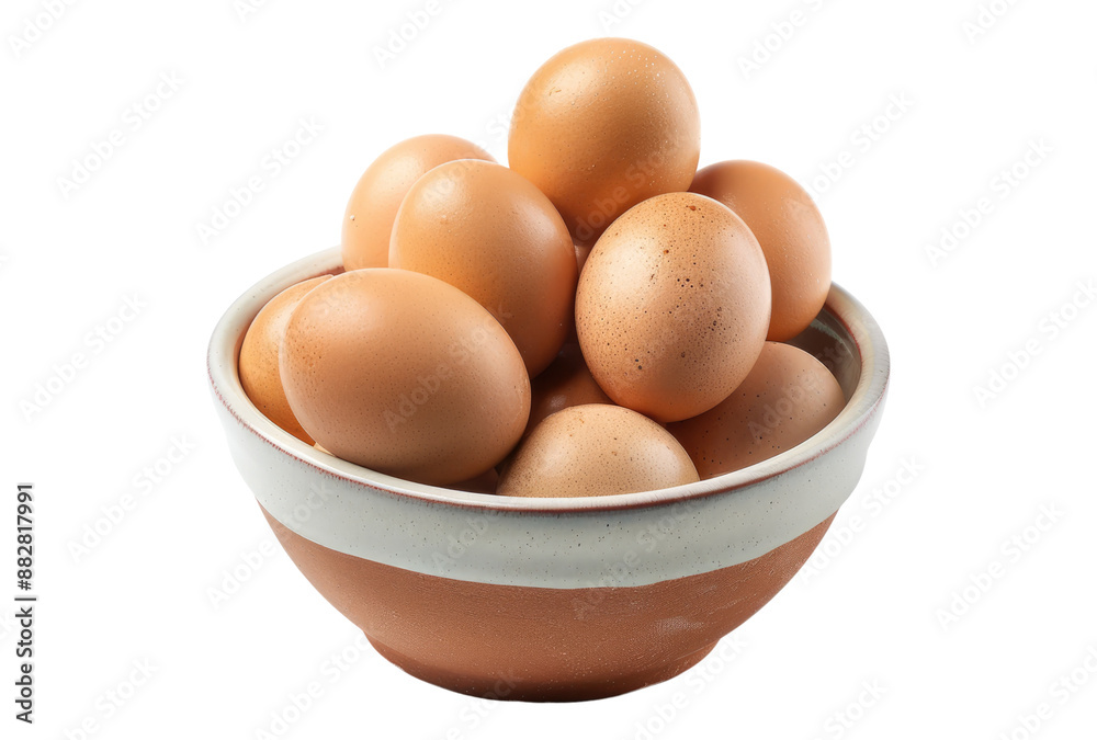 Photo of brown eggs in bowl isolated on transparent background