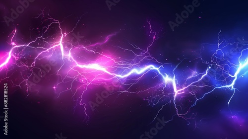 Flash of lightning on dark background, banner design. Thunderstorm