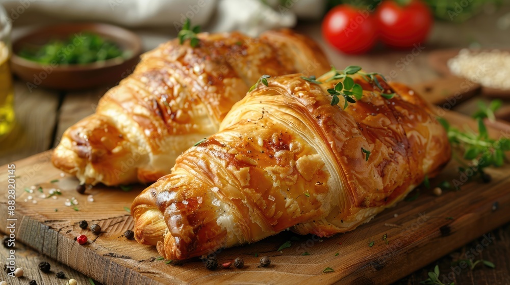 Chicken legs in pastry Chicken leg in puff pastry on cutting board Chicken legs in pastry Chicken leg in puff pastry on cutting board