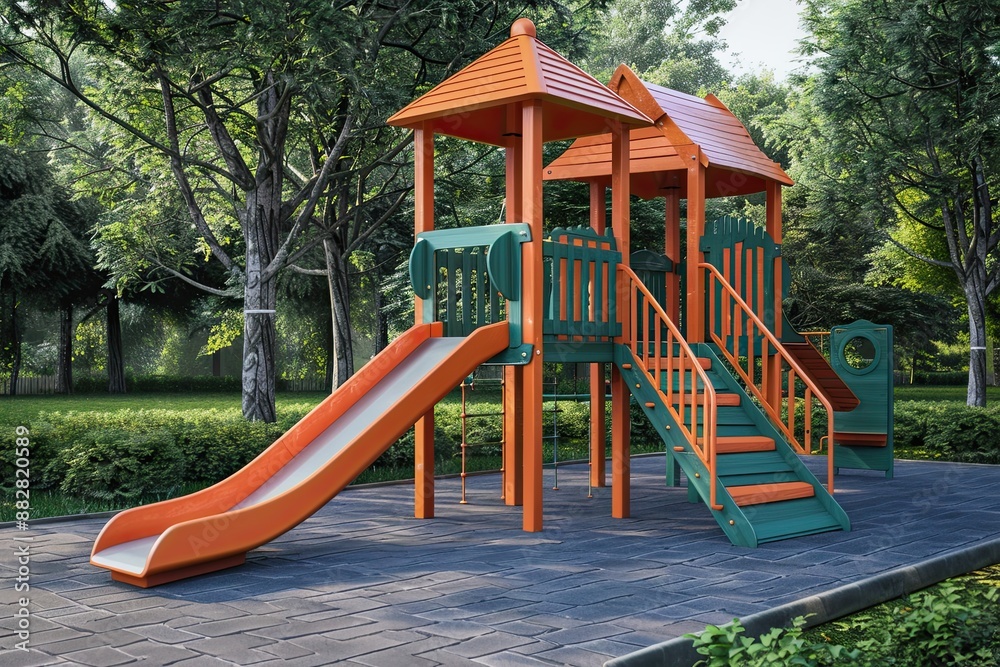 Mockup outdoor playground with slide. 3D render. Mockup outdoor playground with slide. 3D render.