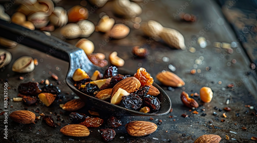 Φωτογραφία Healthy trail mix snack made of nuts walnut almond peanut and dried fruits raisi