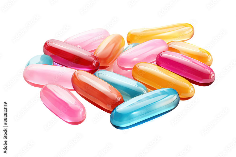 The Rainbow Harvest of Healing: A Bounty of Multicolored Pills on White or PNG Transparent Background. The Rainbow Harvest of Healing: A Bounty of Multicolored Pills on White or PNG Transparent Background.