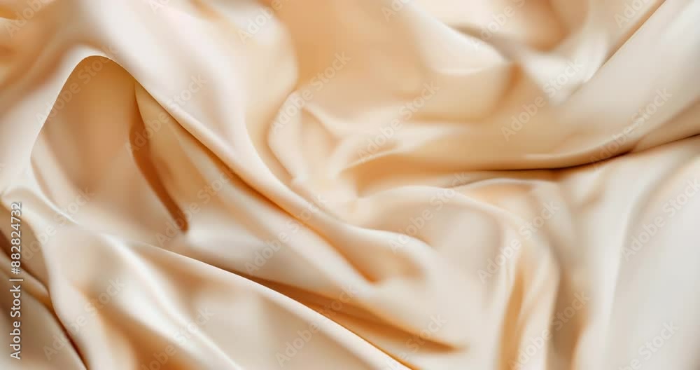 Creamy satin fabric with smooth flowing folds in slow motion background