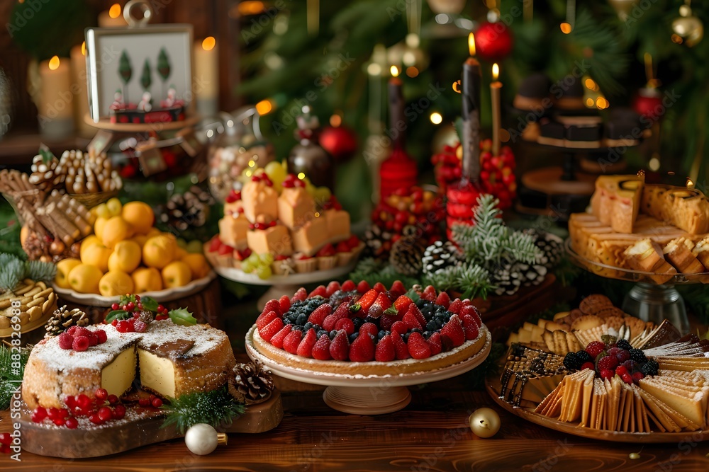 Festive Holiday Dessert Table with a Variety of Sweets and Treats Festive Holiday Dessert Table with a Variety of Sweets and Treats
