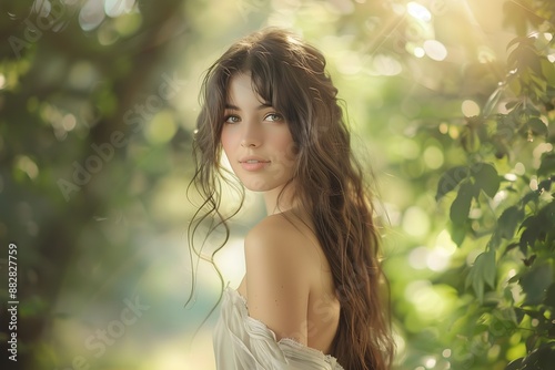 Captivating Young Woman in Serene Natural Setting with Lush Greenery