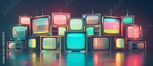Retro Vintage Televisions Stacked in Vibrant Colorful Grid Pattern