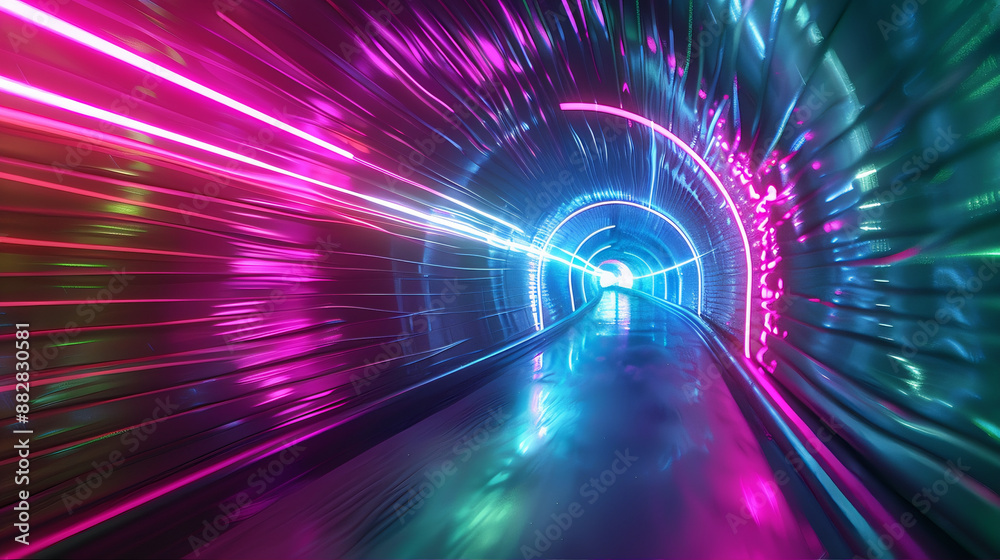Obraz premium abstract motion loop, abstract speed motion tunnel background with rays, hyperspace. dynamic neon glowing tunnel