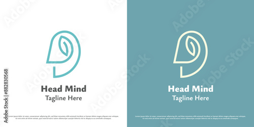 Head mind design illustration. Silhouette of head mind soul social psychology psychiatrist brain mental health head leaf. Geometric abstract minimal people human  minimalist simple icon symbol.