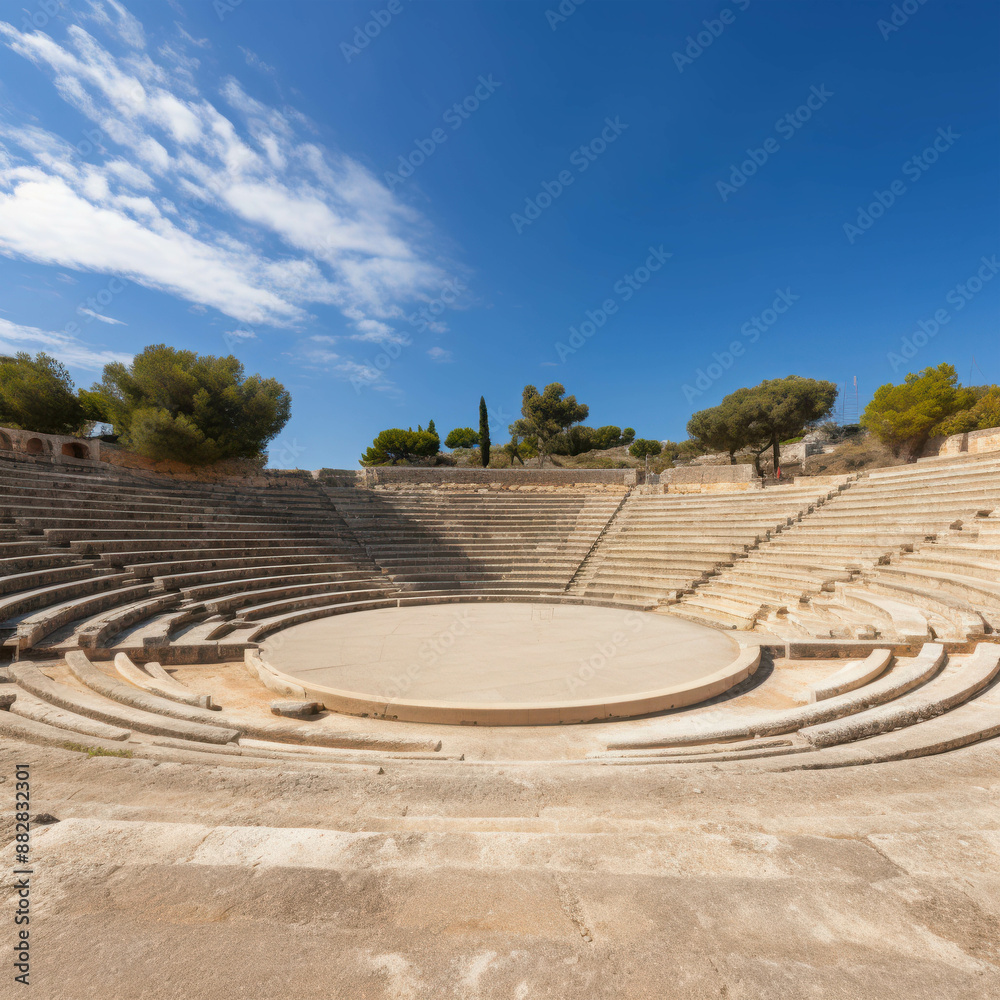 Ancient Amphitheater with Stone Steps and Open Sky Providing a Glimpse into Historical Architectural Marvels Ancient Amphitheater with Stone Steps and Open Sky Providing a Glimpse into Historical Architectural Marvels