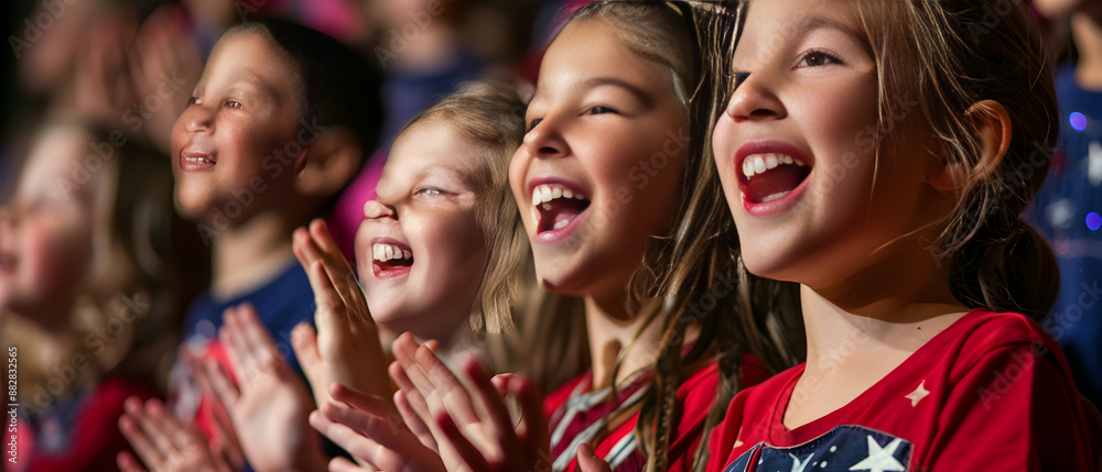 A large group of people singing patriotic songs together in a concert, filled with unity. A large group of people singing patriotic songs together in a concert, filled with unity.