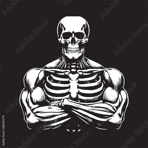 Skull of Body Builder Posing Gym Logo Vector for T-shirts and Wall Decal Workout Athletic Gym Muscle Logo Fitness Beast Barbell Bodybuilding Healthy Wall Sticker for Gym Decor