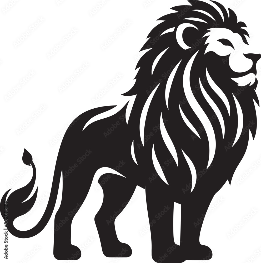 Fototapeta premium Lion silhouette isolated on white background. black and white vector