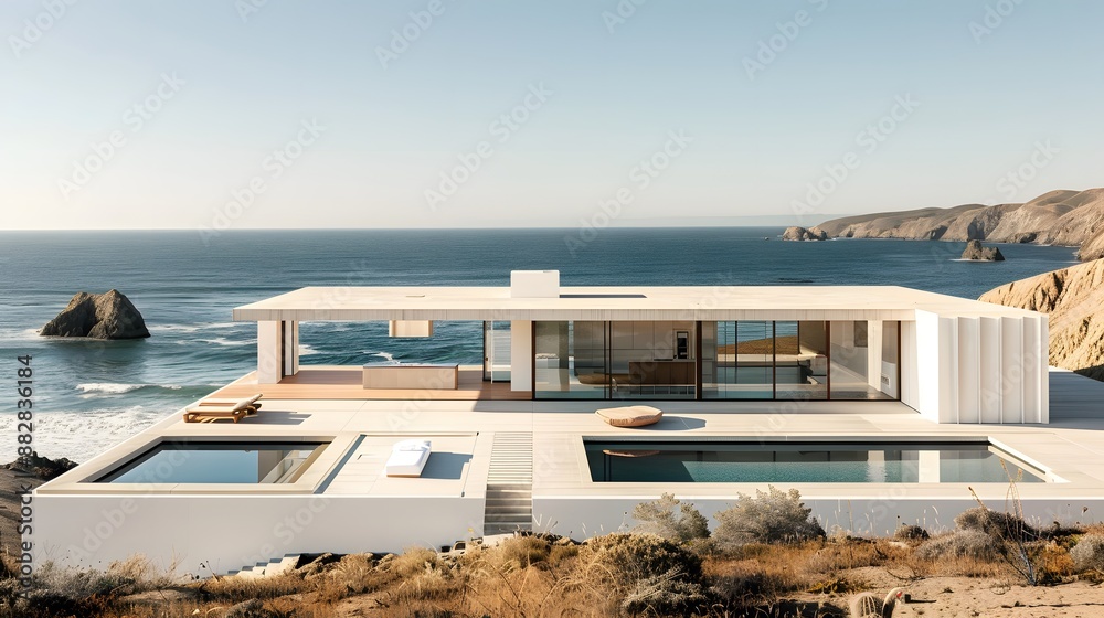 Obraz premium Modern Cliffside Villa Overlooking the Ocean with Infinity Pool