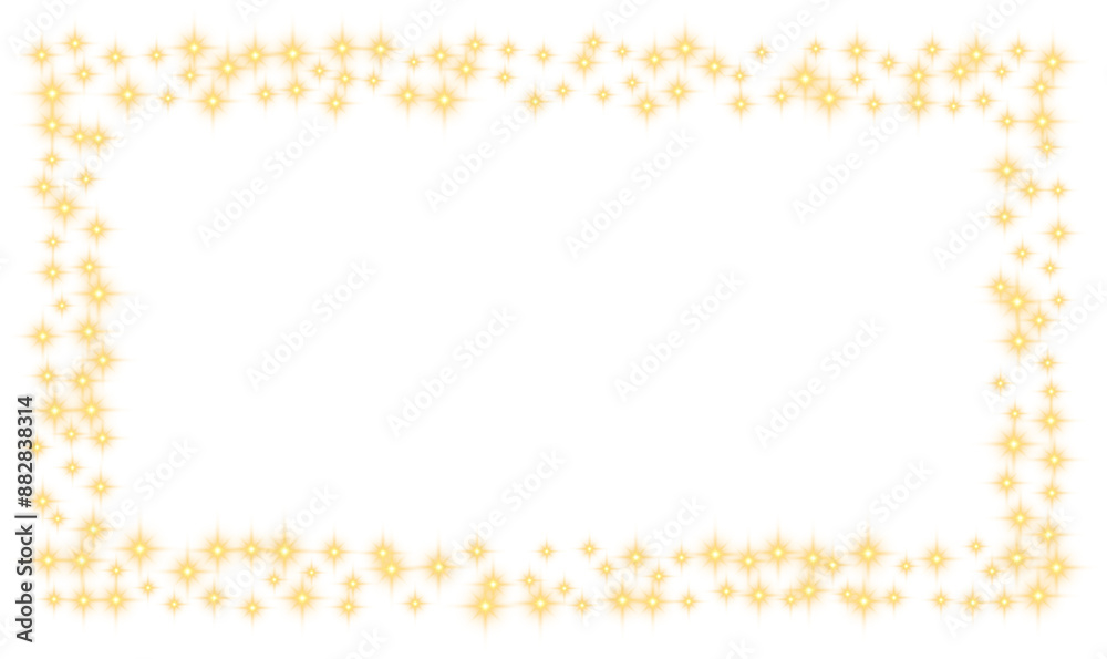 Gold Glowing Star Pattern Border. Transparent Christmas Lights Stars Gold Glowing Star Pattern Border. Transparent Christmas Lights Stars