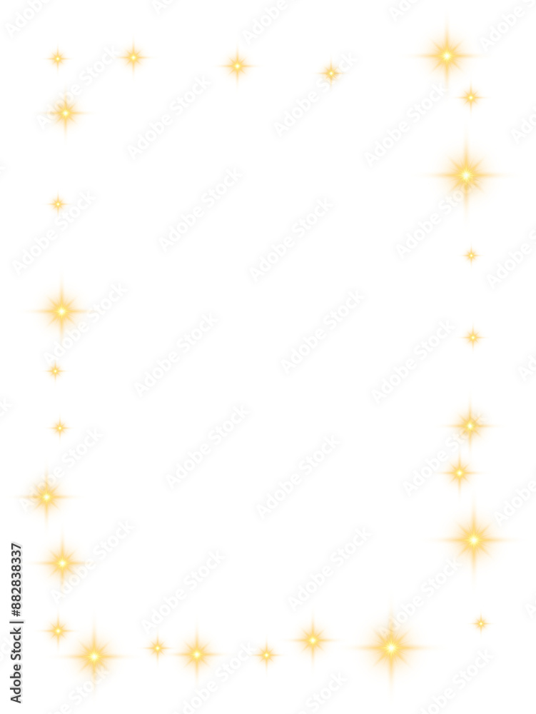 Gold Glowing Star Pattern Border. Transparent Christmas Lights Stars Gold Glowing Star Pattern Border. Transparent Christmas Lights Stars