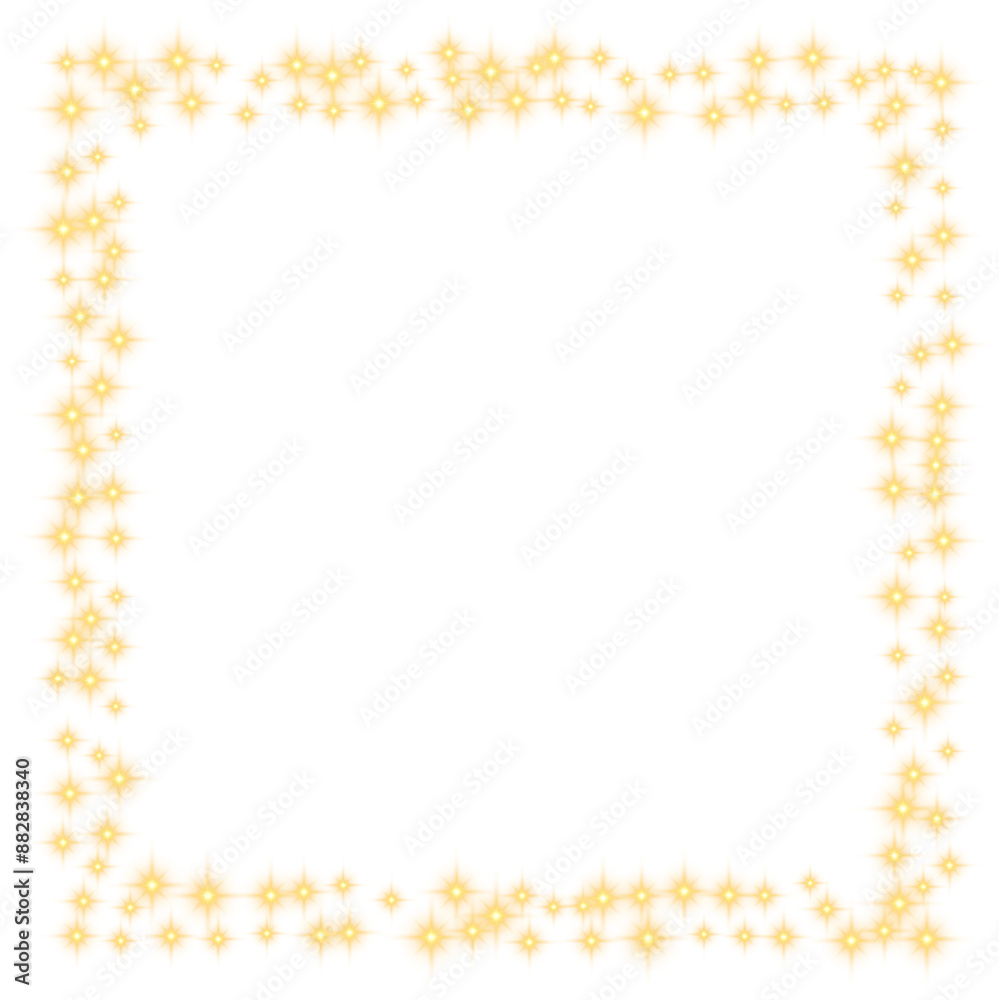 Gold Glowing Star Pattern Border. Transparent Christmas Lights Stars Gold Glowing Star Pattern Border. Transparent Christmas Lights Stars