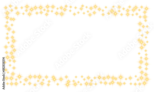 Gold Glowing Star Pattern Border. Transparent Christmas Lights Stars