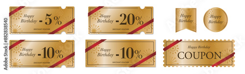 誕生日セールに使える高級感のあるシックな金のクーポンベクターアイコンセット2