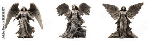 Beautiful concrete/ cement angel garden sculptures.  Isolated on a transparent background.