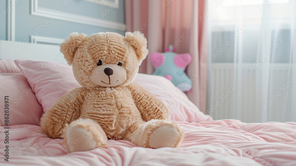 Teddy Bear on a Pink Bed Teddy Bear on a Pink Bed