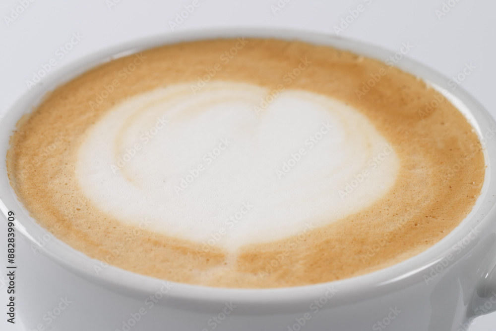 Closeup cappuccino in white cup Closeup cappuccino in white cup