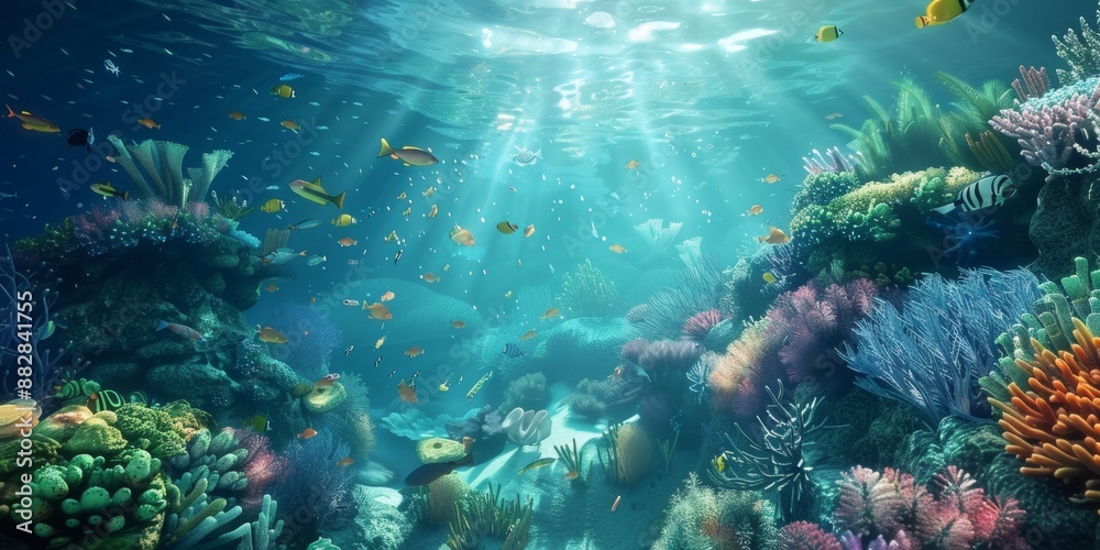 The underwater world,broad,Azure,Dreamy atmosphere,Unreal Engine, opacity and translucency, 4k 