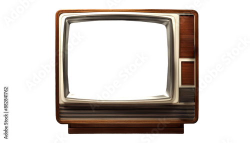 Vintage retro television with wooden frame and blank screen, isolate on transparent background, cutout, png photo