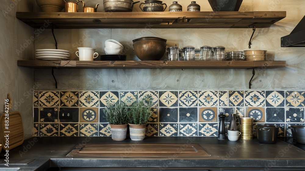 Patterned cement tile backsplash Patterned cement tile backsplash