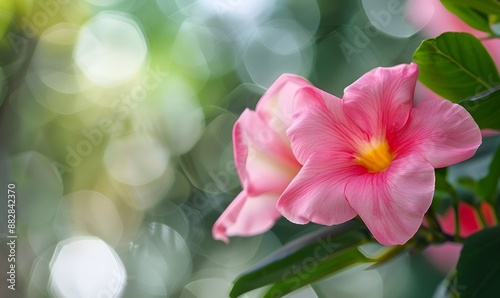 Pink mandevilla flower in bloom, Generative AI