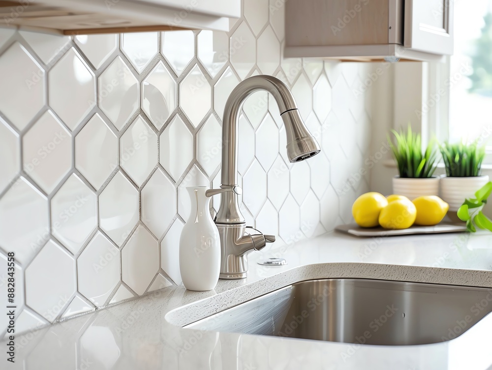Retro hexagon tile backsplash