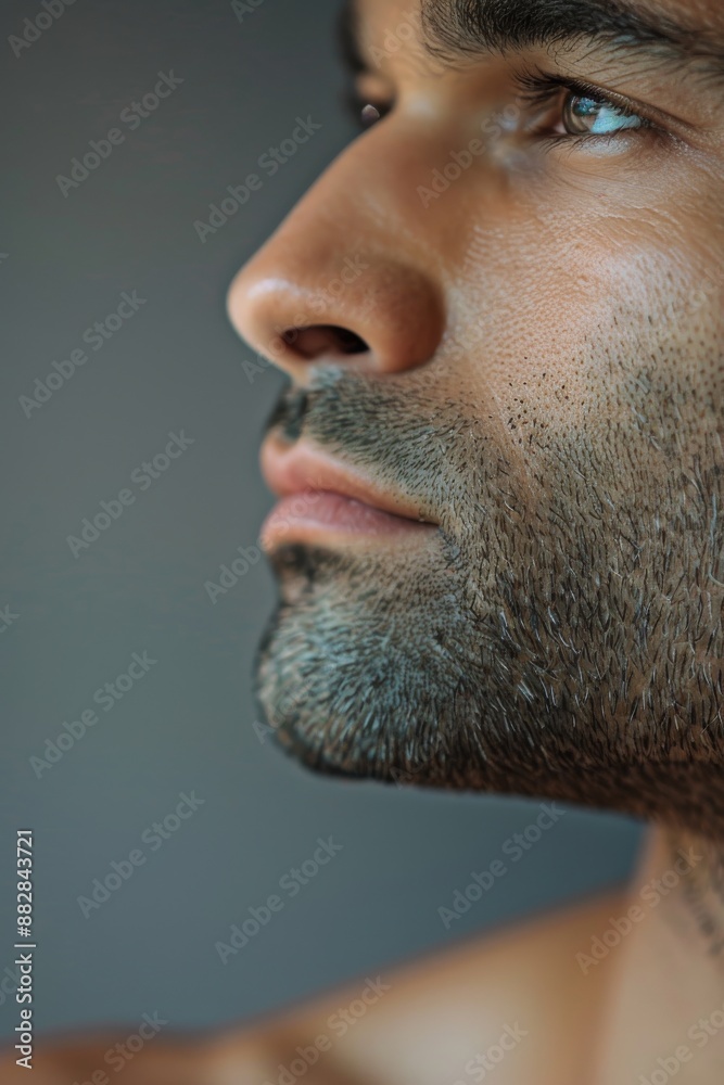 close up of man's face with clean shaven chin, no hair on his jawline, close up of man's face with clean shaven chin, no hair on his jawline,