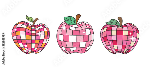 Hand drawn apple disco ball vector, red apple vector, back to school apple vector colelction
