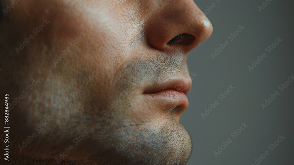 close up of man's face with clean shaven chin, no hair on his jawline, closeup shot, skin care commercial, close up of man's face with clean shaven chin, no hair on his jawline, closeup shot, skin care commercial,