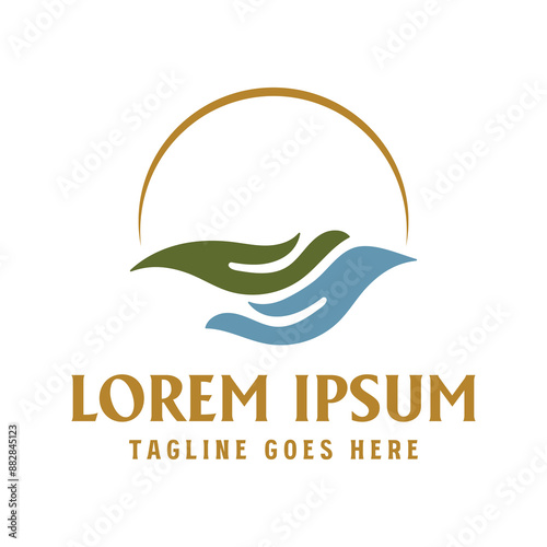 Simple Minimalist Sunset Sunrise with Hand Wave Icon Symbol Illustration