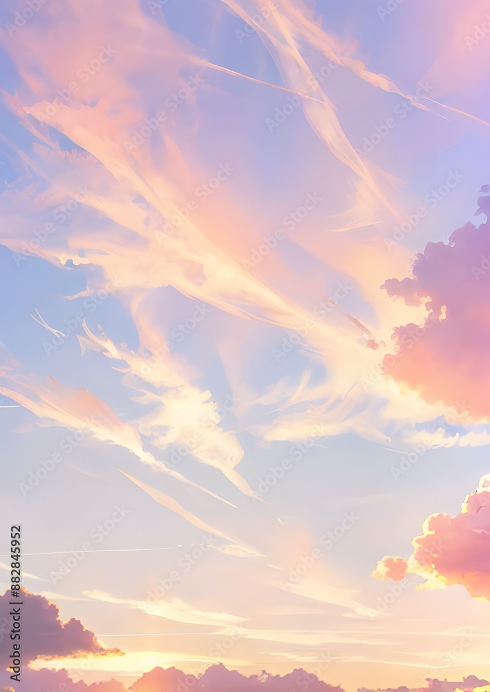 Fototapeta premium 夕日の風景と美しく色づく雲